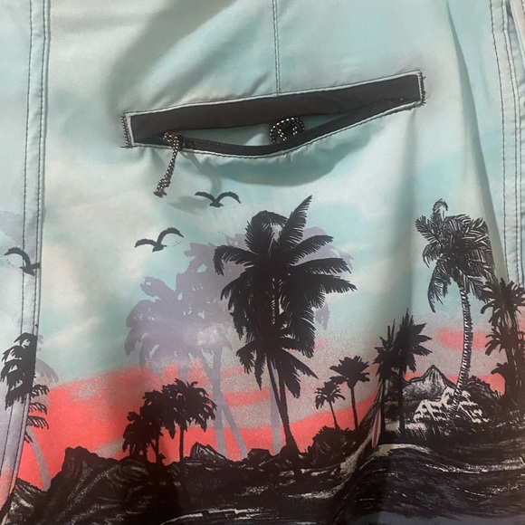 Burnside Men's Aqua Scenic Stretch Swim Board Shorts NWT - Picture 7 of 12